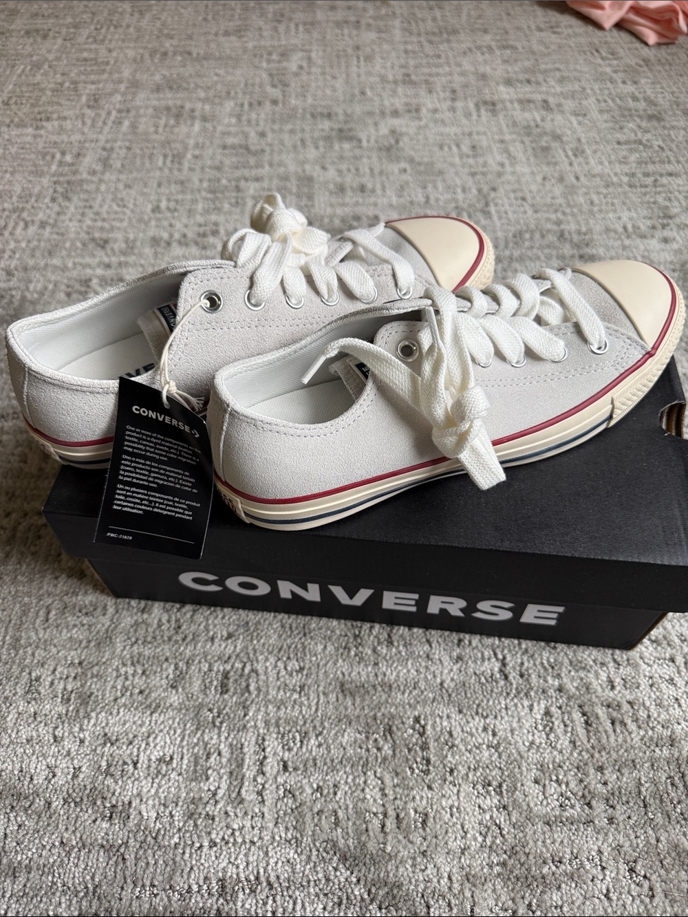 Converse Low Top Sneakers in Cream with Red Stripe
